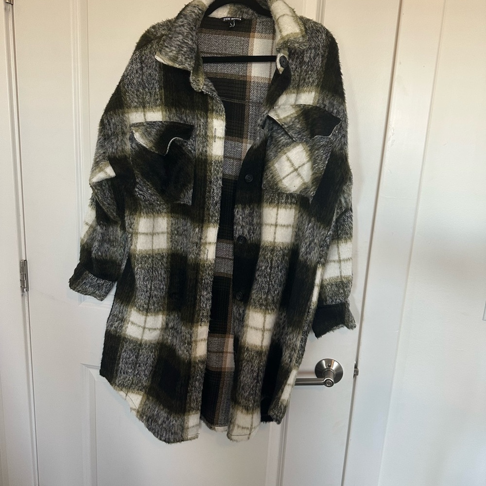 Steve Madden Black and White Plaid Teddy Jacket/Shirt Jacket